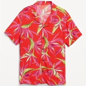 Old Navy Red and Pink Leaf Print Shirt